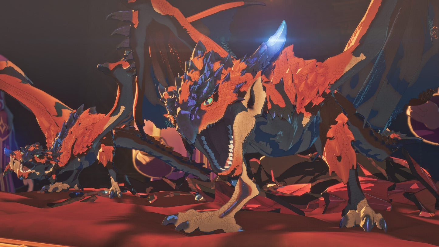 لقطة لعب تُظهر Twin Rathalos في مواجهة مشتعلة